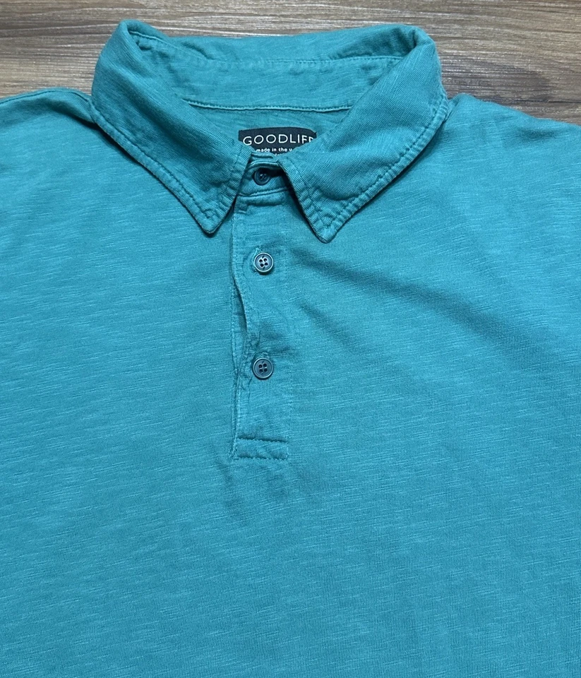 Camisa Polo Goodlife Manga Corta Algodón Festoneado Verde Hecha en EE. UU. Talla XL Foto 3 de 4