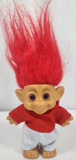 Vintage 90's Russ Troll Doll Red/White/Blue Jumpsuit Red Hair/Pink Eyes
