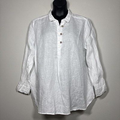 Cynthia Rowley Womens 3X shirt linen white popover long sleeve tunic