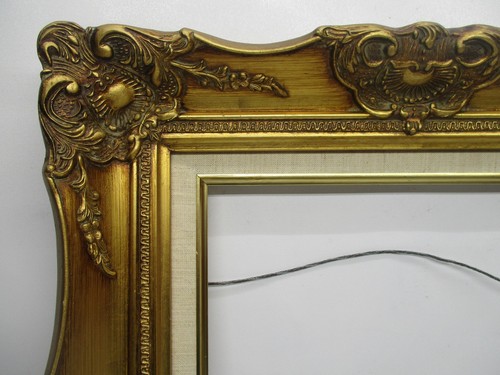 Vtg Wide Wood Solid Baroque Gold Pic Frame Fits 12" X 16" Measures 19 " X 23"
