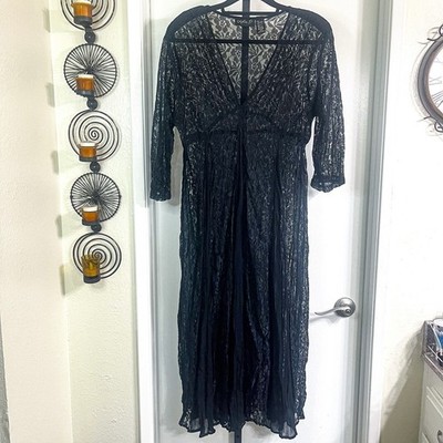 Whimsygoth Goth Y2K Vamp Witchy Grunge Lace Sheer Maxi Dress -  Black, Size L