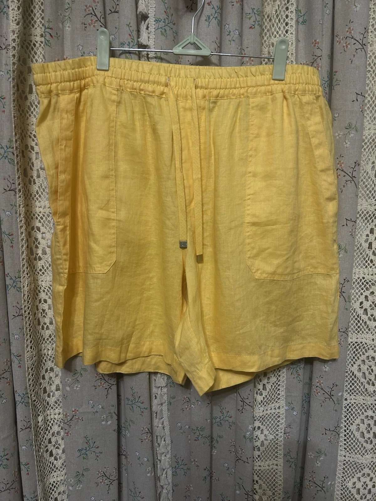Lauren Ralph Lauren Linen Shorts Yellow Drawstring Pockets Size 14