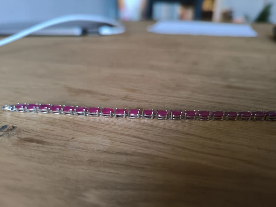 Echtes Rubin 925 Silber Tennis Armband ca. 6 x 4 mm Naturstein Schmuck - Bild 3 von 4