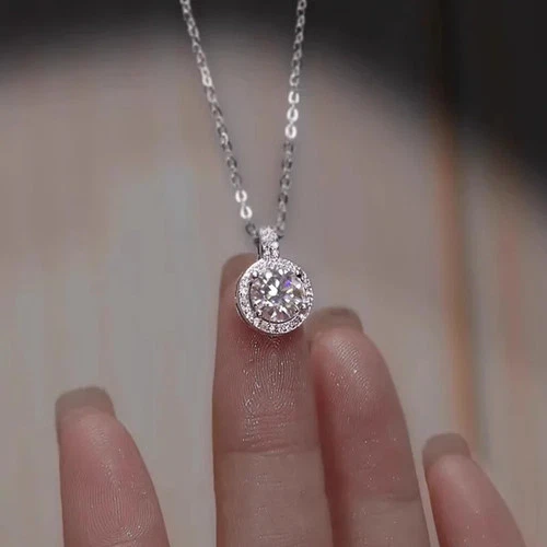 US Simple 925 Sterling Silver Round Moissanite Necklace for Women Jewelry Gift video thumbnail