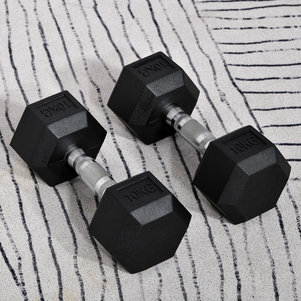 HOMCOM Hexagonal Dumbbells Kit Weight Lifting Exercise for Home Fitness 2x10kg, photo 2 of 5
