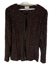 Vintage 80s Silk Embellished Beaded Blazer Jacket Womens Large Deco Glam