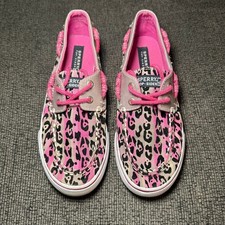 Sperry Bahama Boat Shoes Kids Size 3M Pink Leopard Print Good YG48501
