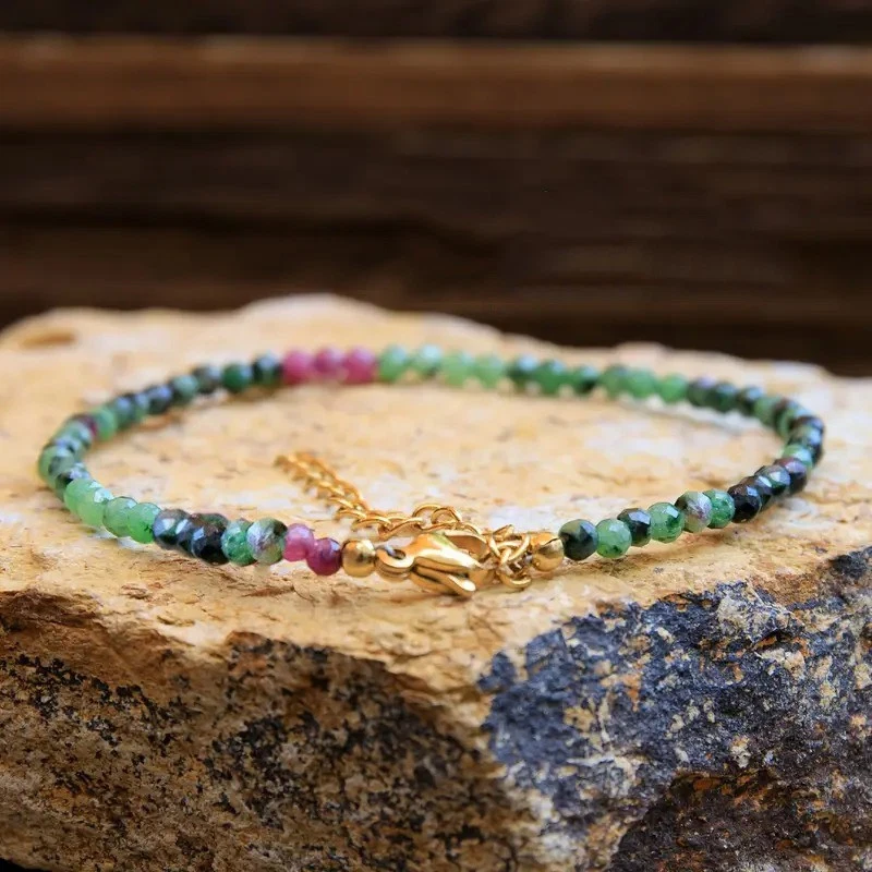 Natural Ruby Zoisite Crystal Beads Dainty Healing Minimalist Stacking Bracelet - Image 2 of 4