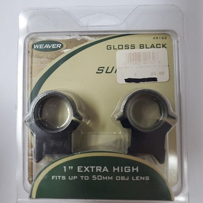 Weaver Sure Grip Detachable Rings 1'' Extra High Scope Rings Black Gloss 49162