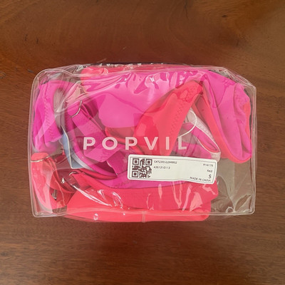 Popvil NWT 2-Piece Colorblock Bikini Swim Set Adjustable Strap Pink Orange NEW