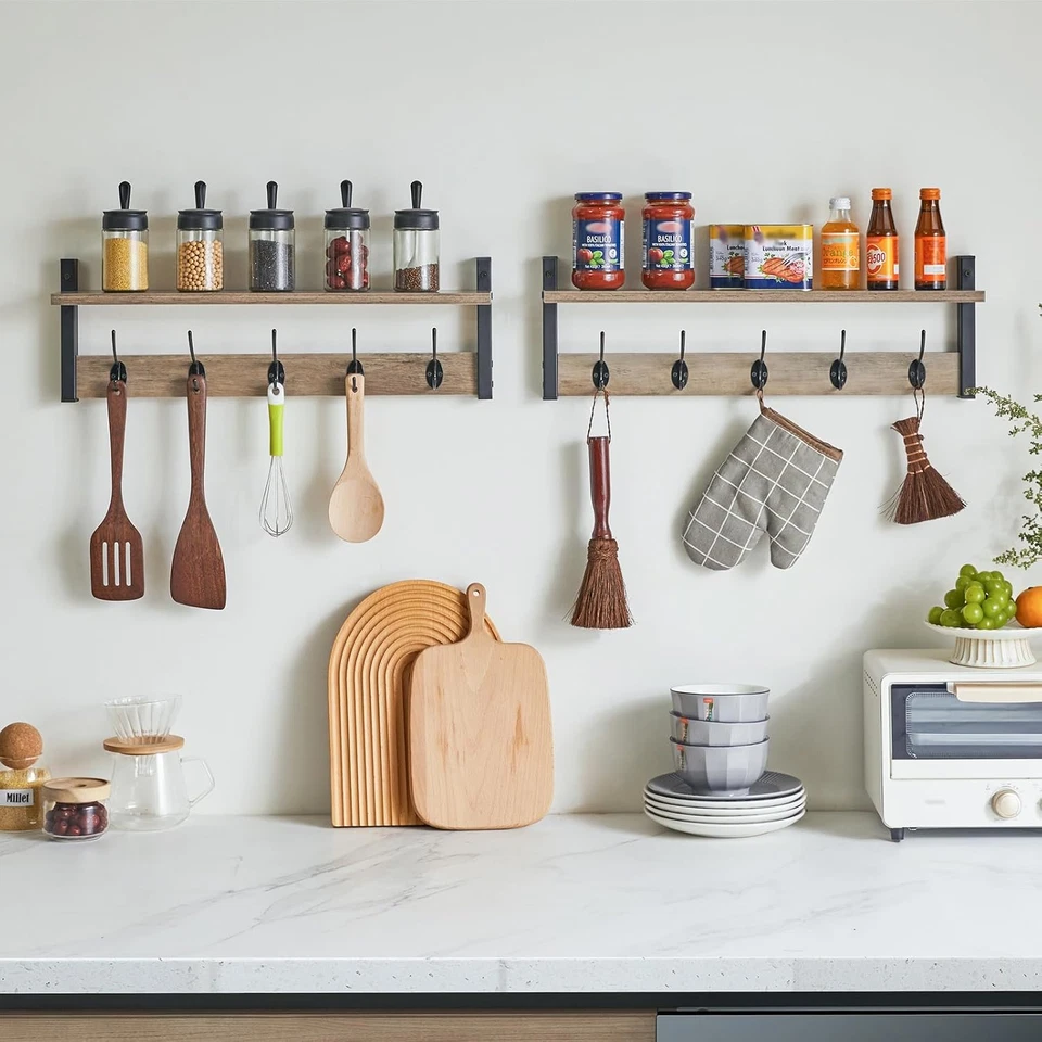 Appendiabiti Da Ingresso, Attaccapanni Da Parete, Mensola Da Muro Con 10 Ganci,  - Immagine 2 di 4