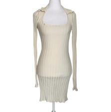 Reformation Vittoria Rib Long Sleeve Knit Dress Women’s Size M Ivory Stretch