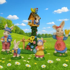 Vintage 1994 Kmart Seasonal Easter Jubilee 5pc Bunny Family Set Complete In Box