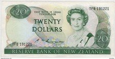 New Zealand QEII, $20 Dollars Banknote