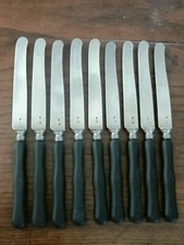 9 COUTEAUX A FRUITS FROMAGE LAMES ARGENT MASSIF, MINERVE Manche Ébène 