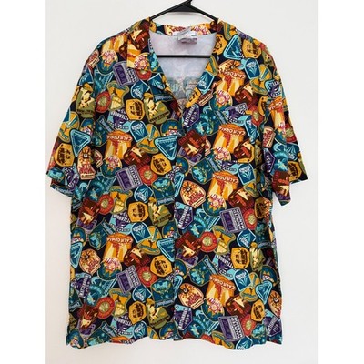 DISNEY PARKS Men's L Hawaiian Shirt MATERHORN SPACE MOUNTAIN Star Tours Print