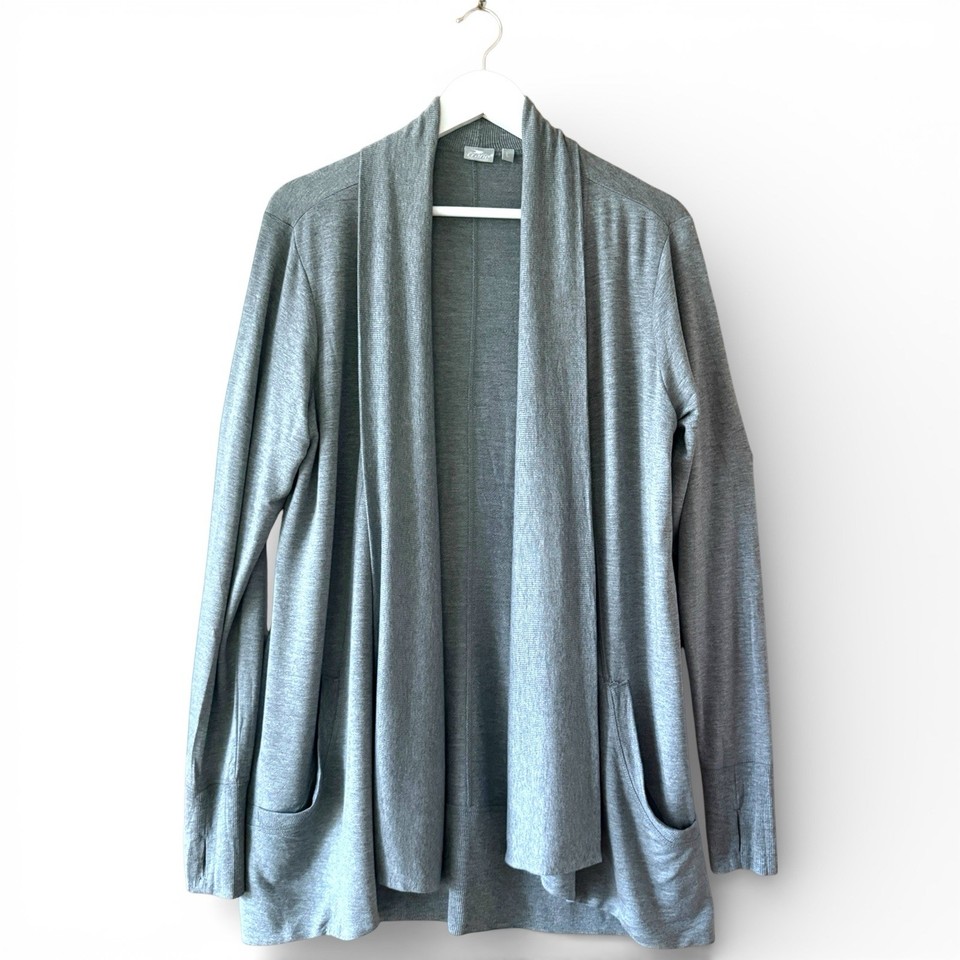 Crane Open Cardigan Jacket Womens L Grey Modal Soft Drape Pockets Stretch