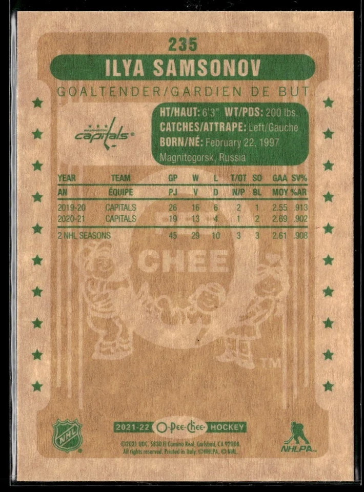 2021-22 O-Pee-Chee Hockey #235 Ilya Samsonov - Image 2 of 2