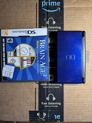 Nintendo DS Lite System Blue With Charger And Brain Age 2 Game Tested Working