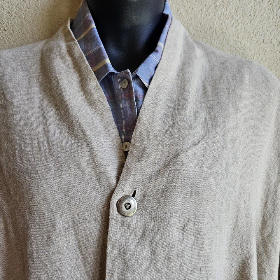 Eskandar 0 O/S Natural Ecru Organic Boho Voluminous Linen Jacket Coat Blazer - Image 3 of 4