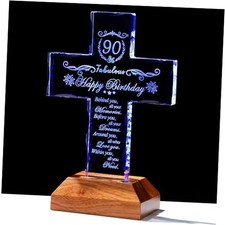 90th Birthday Cross Gifts for Women Men, 90th Birthday Gifts with Light Base