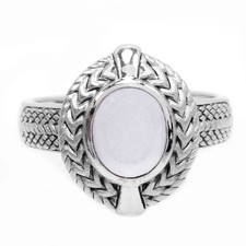 925 STERLING SILVER RING NATURAL BLUE CHALCEDONY CABOCHON GEMSTONE RING SIZE 8