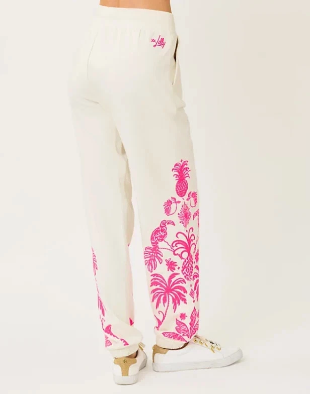NWT Lilly Pulitzer 30" Silvie Embroidered Jogger Coconut Safari Social, Size - Image 2 of 4