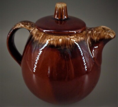 Hull Pottery Teapot Lid Brown Drip Glaze Oven Proof Ohio USA 4 Cups Vintage