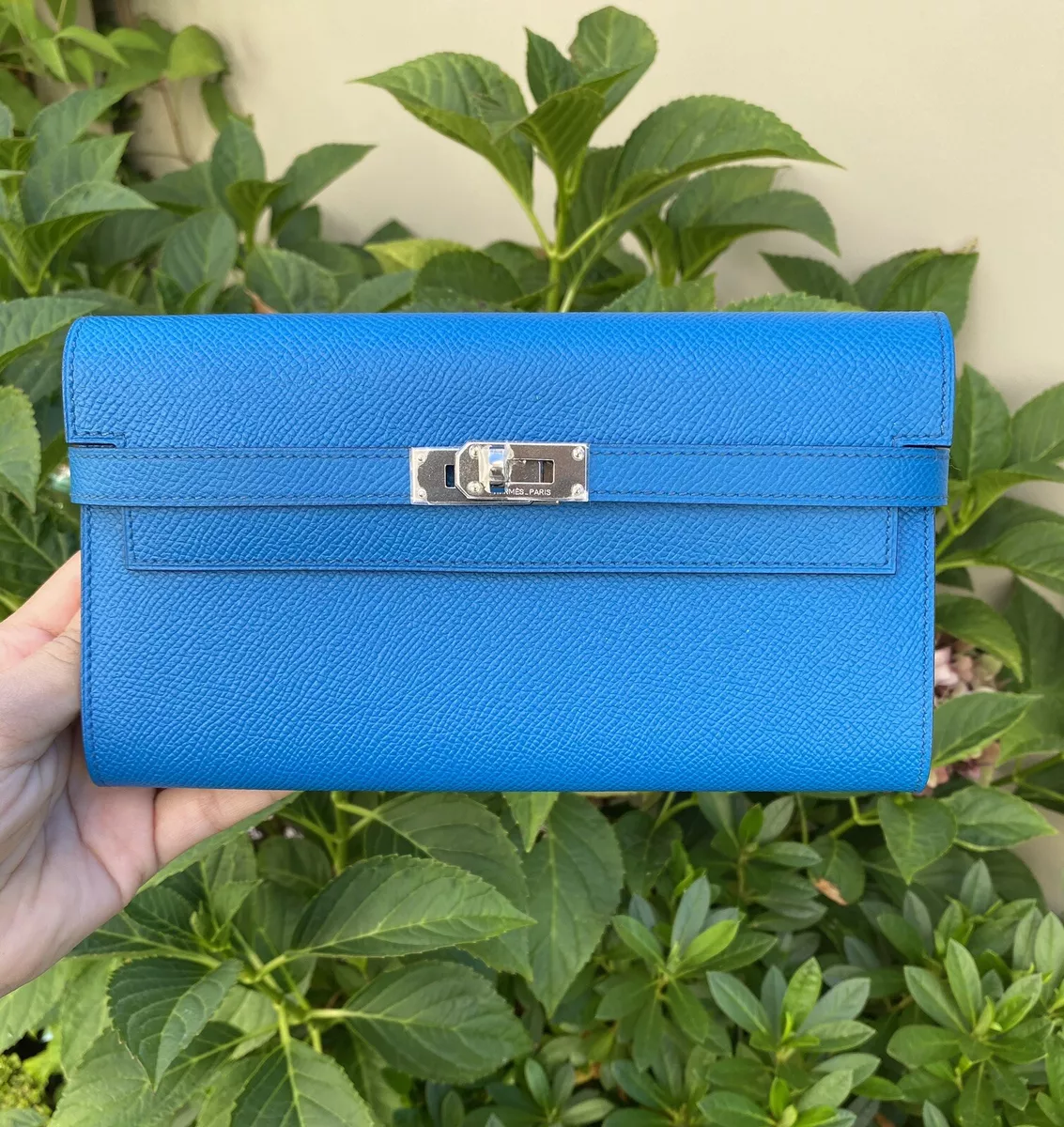 Hermes Kelly Blue Izmir Epsom Long Classic Wallet - NEW