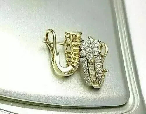 2Ct Lab Created Diamond Round Cut Women's Hoop Earring 14K Yellow Gold Plated - Picture 3 of 4