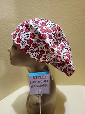 Cherry Blossoms Red Women's Euro/Chef Surgical Scrub Hat/Cap Handmade
