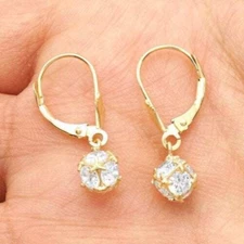 1.45Ct Round Dangle Leverback Earrings 14K Yellow Gold