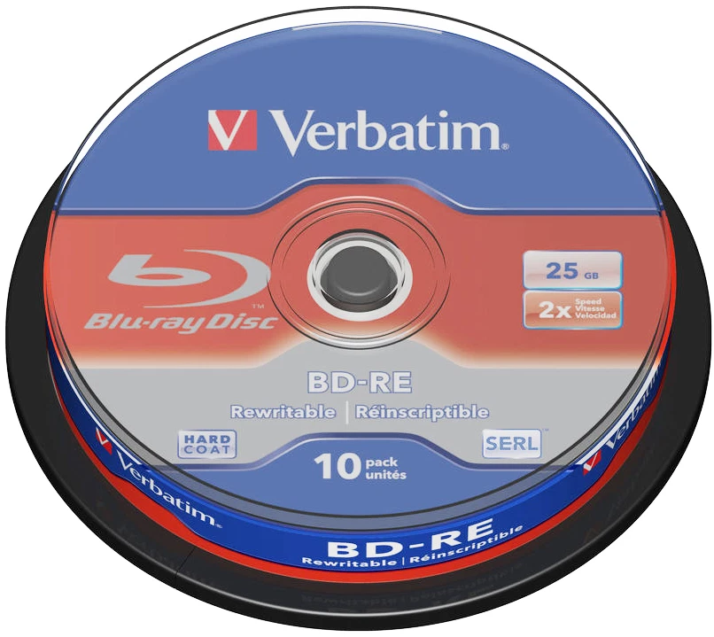 10 Verbatim Blu-ray BD-RE 25Gb 1-2x Rohlinge wiederbeschreibbar Spindel