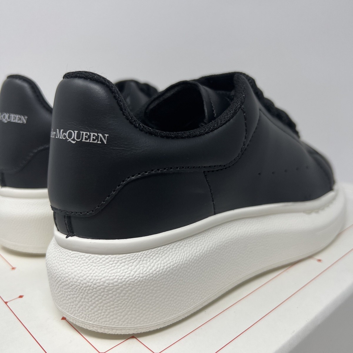 Alexander McQueen Kids White Black Leather Sneakers Size 29