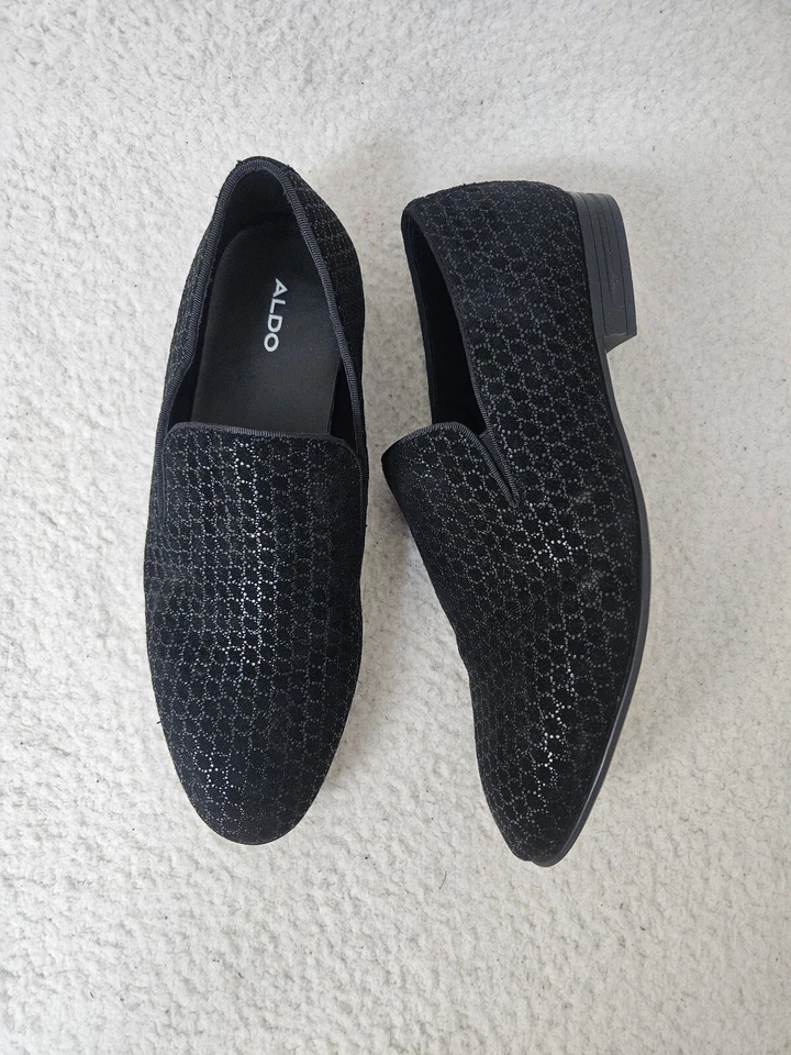 Aldo Men Loafer 9 Black Geometric Faux Suede Slip On Almond Toe Casual Fit Shoes - Image 4 of 4