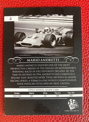 Carte De Collection Press Pass - Mario Andretti Motor Sports Masters 004/149