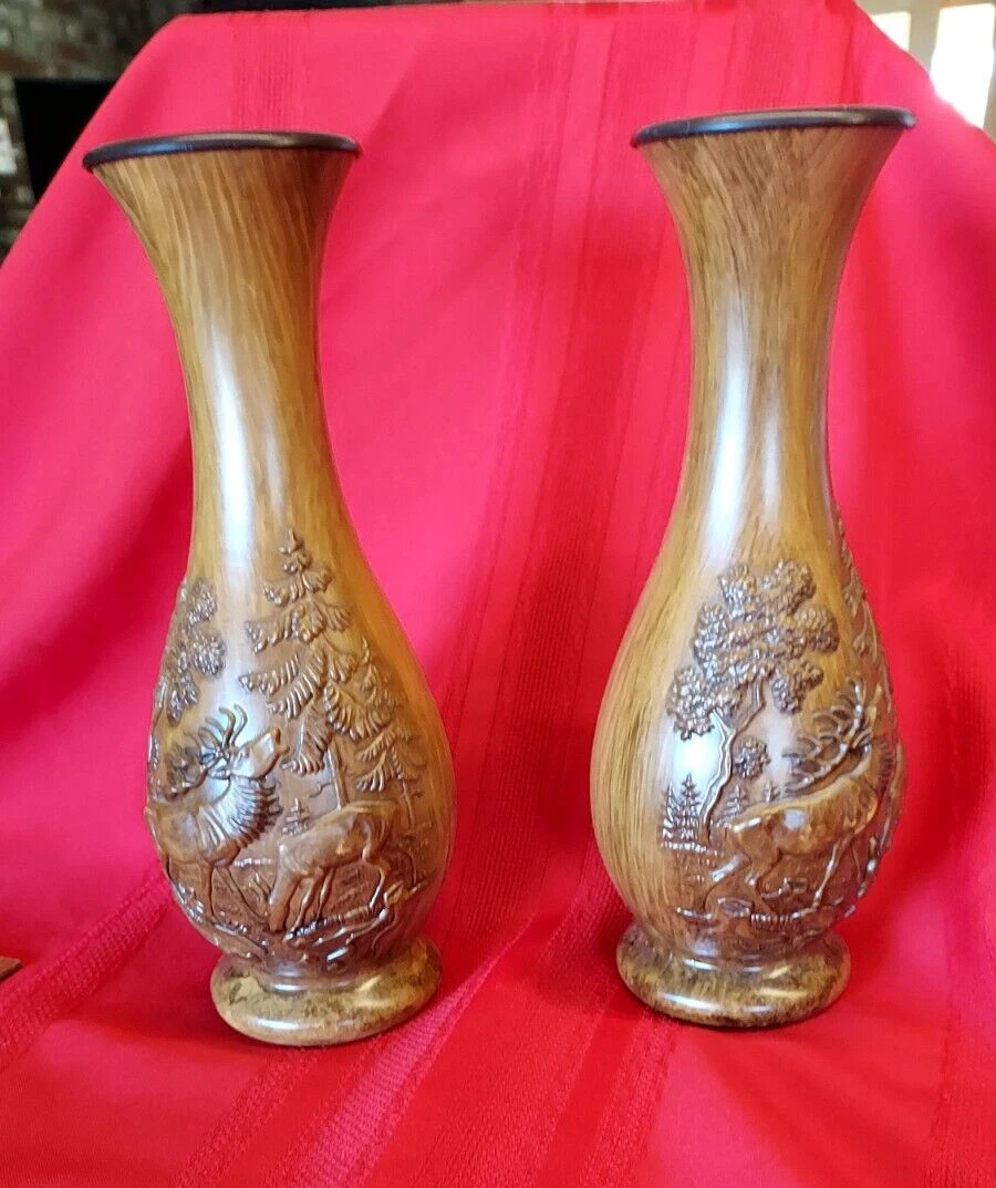 2 Flower Bud Vases Deer Elk Forest 3D West Germany Faux Wood/Plastic
Opens in a new window or tab
