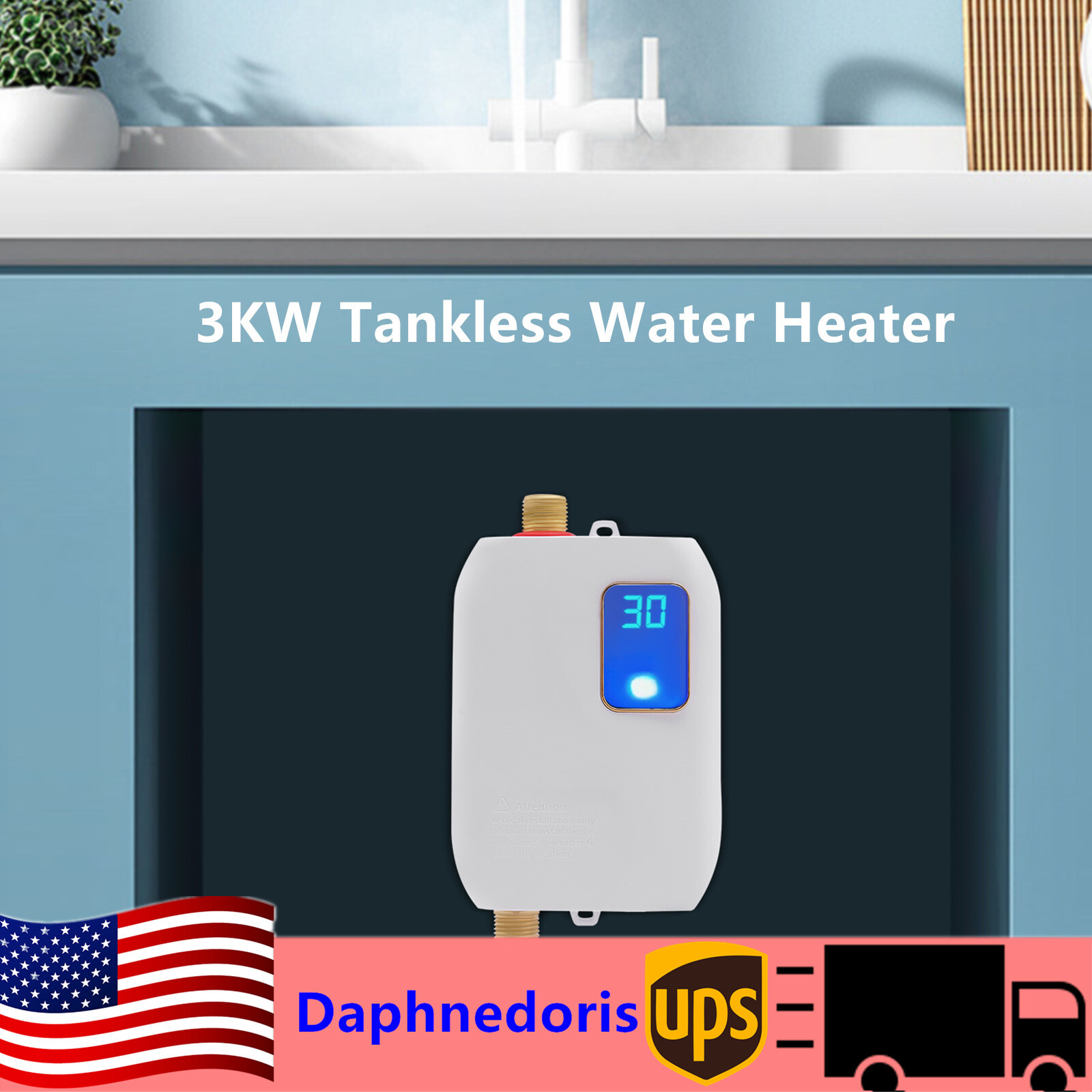 Mini Electric Tankless Water Heater Instant Hot Kitchen Water Boiler 110V 3000W