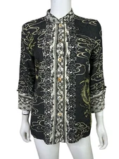 Citron Santa Monica Top Blouse Tunic Silk Asian Art Serpent Dragon Size Small