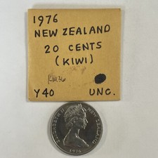 New Zealand 20 Cents 1976 Coin Kiwi Bird Queen Elizabeth II Uncirculated KM 36.1