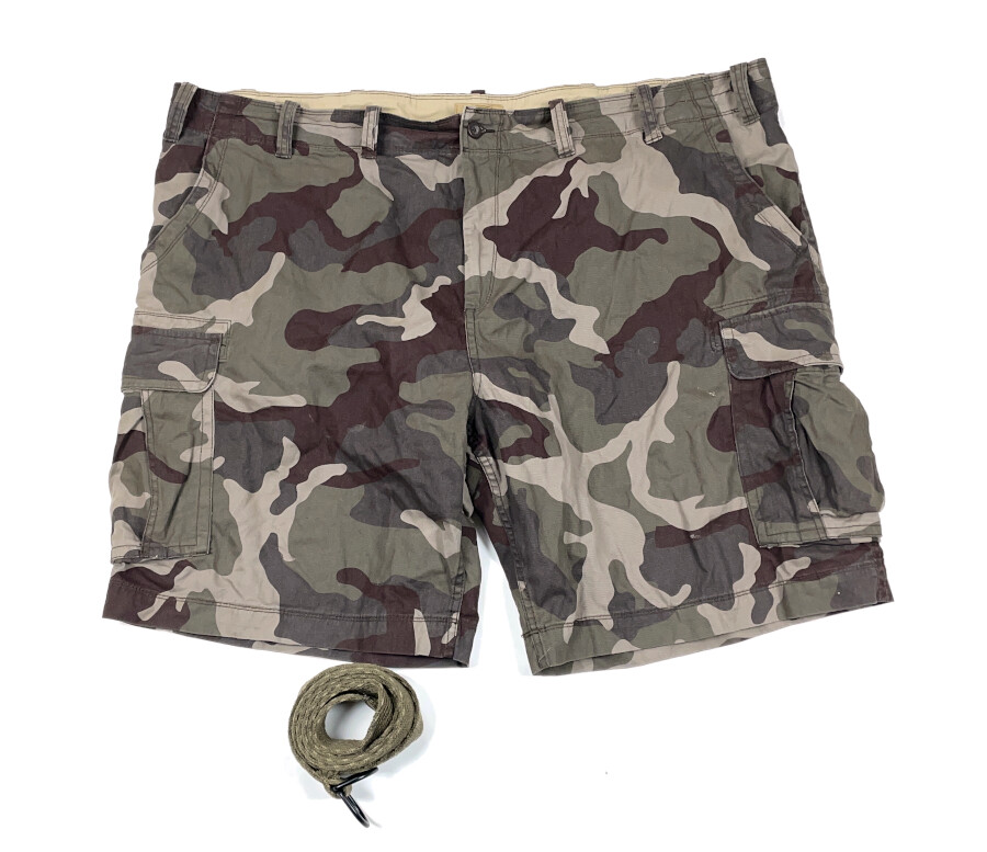 Baggy Camouflage Cargo Shorts + Cloth Fabric Belt Camo