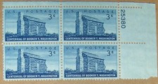 US 3¢ Stamp SC #1074 Centennial of Booker T. Washington plate block of 4 MH 1956