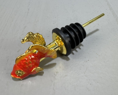 Fish Wine Bottle Stopper Red/Orange Gold Tone Enamel