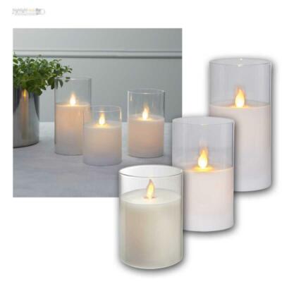 LED Echtwachs-Kerze im Glas ''TWINKLE-Glas'' Windlicht bewegliche Flamme & Timer