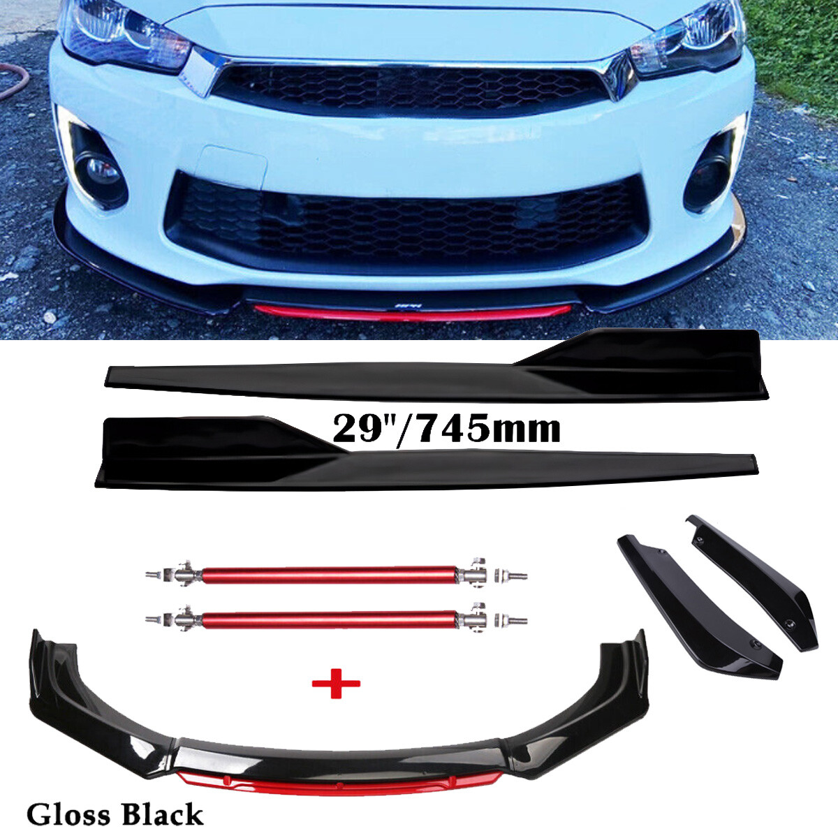 Front Bumper Lip Spoiler Splitter Rear Lip Side Skirt For Mitsubishi Lancer GTS