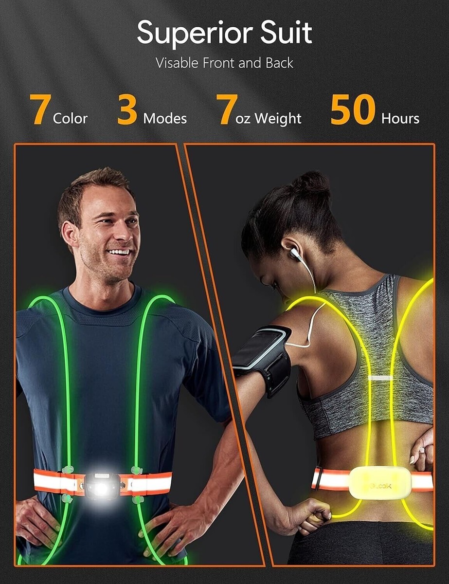 Reflective Vests Best Lighted Running Vest LED REFLECTIVE VEST WITH LED  HEADLAMP MEDIUM Running Light GEAR ORANGE Belt