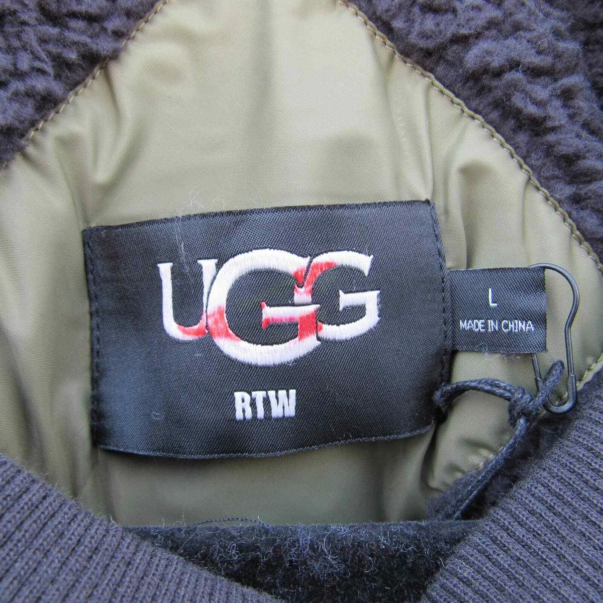 UGG MEN'S NIKO SHERPA CREWNECK SWEATER IN BLACK OLIVE SZ XL