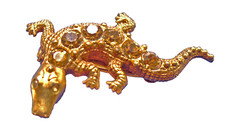 PIN Vintage ALLIGATOR CROCODILE Rhinestones Amber Gold Tone Brooch