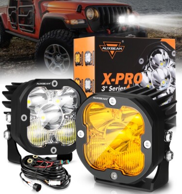 AUXBEAM 2pcs 3''inch LED Work Light Amber White Spot Pods Offroad Driving Lights