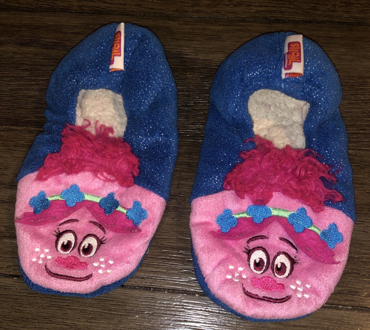 Trolls Poppy Super Soft Slippers Size 2T Sherpa Lined Soft Plush Faux Fur